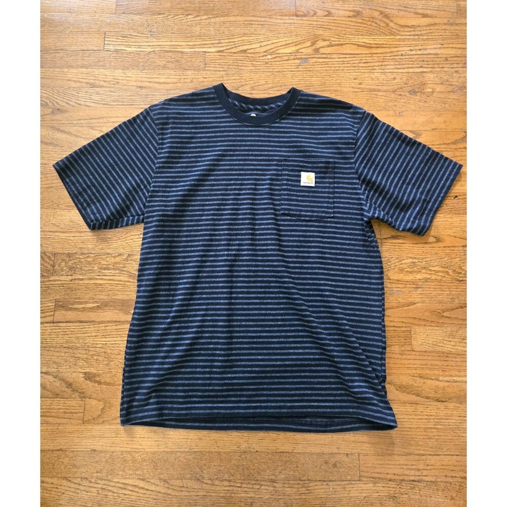 Carhartt Men's Black Gray Striped Pocket Original Fit T-Shirt Size Large